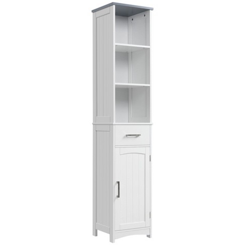 kleankin Tall Bathroom Storage Cabinet, Free Standing Bathroom Cabinet Slim  Side Organizer w/ 3-Tier Shelf, Bamboo Door, White - On Sale - Bed Bath &  Beyond - 36741344