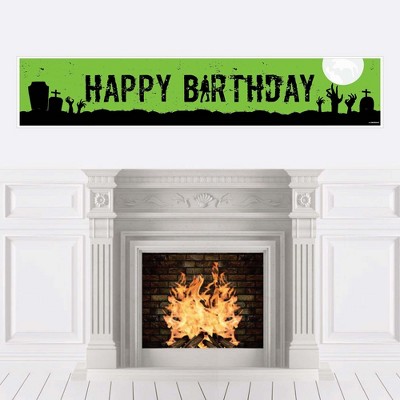 Big Dot of Happiness Zombie Zone - Birthday Zombie Crawl Happy Birthday Decorations Party Banner