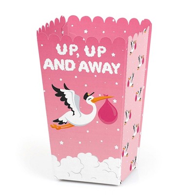 Big Dot of Happiness Girl Special Delivery - Pink It's a Girl Stork Baby Shower Favor Popcorn Treat Boxes - Set of 12