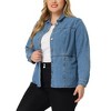 Agnes Orinda Women's Plus Size Denim Classic Button-Up Solid Color Jean Jackets - 2 of 4