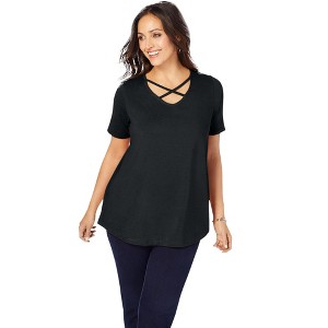 Jessica London Women's Plus Size Stretch Cotton Crisscross Strap Tee - 1 of 4