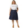 Agnes Orinda Women's Plus Size Denim Tie High Waist Front Button Down A-Line Midi Jeans Skirts - 3 of 4