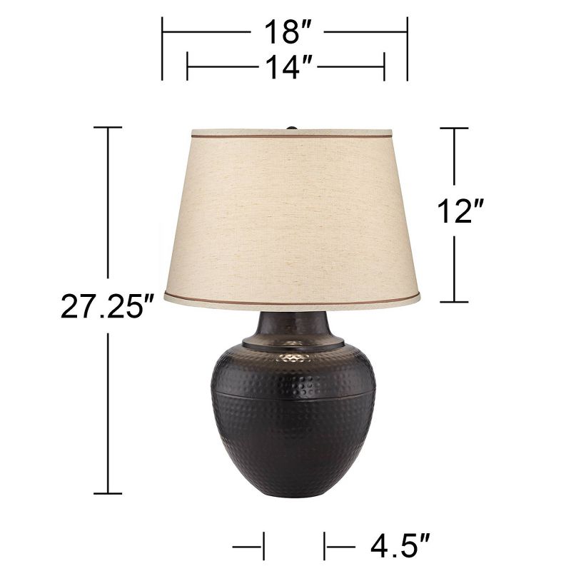 Barnes and Ivy Brighton Rustic Farmhouse Table Lamps 27 1/4" Tall Set of 2 Hammered Bronze Beige Linen Drum Shade for Bedroom Living Room Bedside Kids, 4 of 9