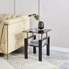 DOMETOUR Tempered Black Glass Sofa Table, 2-Layers End Table with Storage, Living Room Side Table - 3 of 4