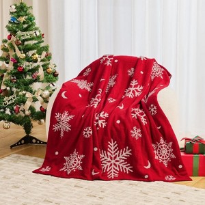 Lomsoe Red Christmas Snowflake Flannel Blanket Cozy Warm Throw Blanket Christmas Gift Bed Blanket Throws for Xmas Winter Bedding Couch - 1 of 3
