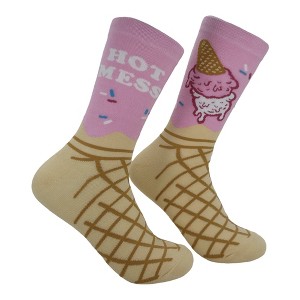 Crazy Dog Women's Hot Mess Socks Funny Sarcastic Ice Cream Graphic Novelty Footwear for Ladies - 1 of 4