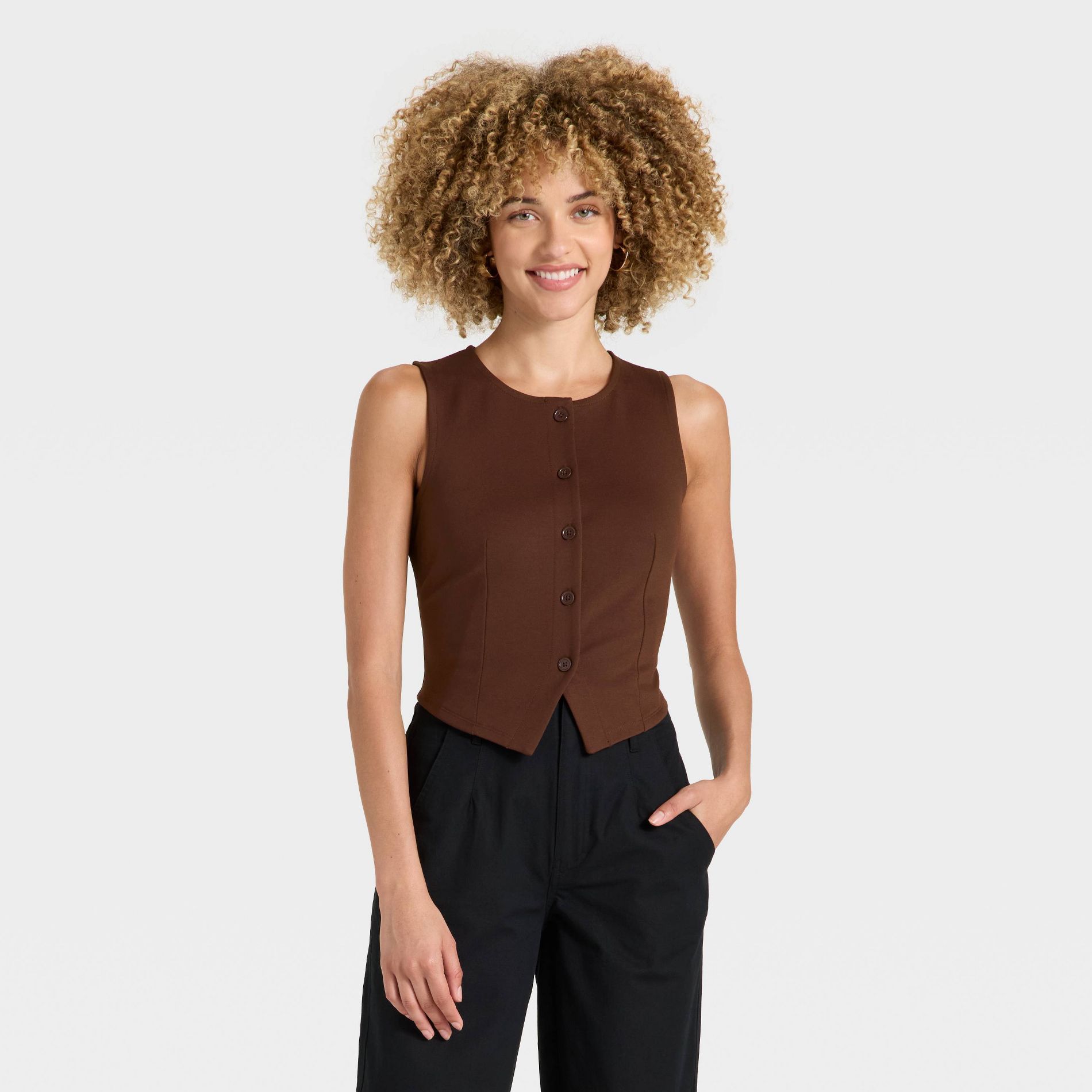 Women's Ponte Vest - A New Day™ Dark Brown L