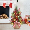 24 Inch Mini Christmas Tree with Lights, Pre-Lit Artificial Table Tree with Bow & Balls, Red Berries & Pine Cones, DIY Table Top Decoration for Home - 3 of 4