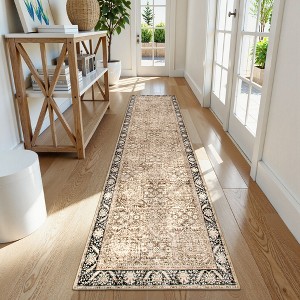 Lahome Oriental Runner Rug Washable Coffee 2'1"x8' Kitchen Runner Rug Low-Pile Soft Farmhouse Print Carpet Runners for Hallways Entryway Laundry - 1 of 4