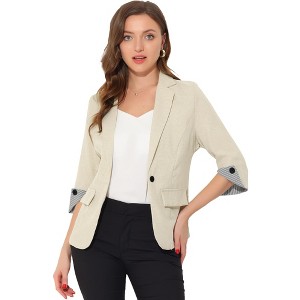 Allegra K Women's Notched Lapel Collar 3/4 Sleeve Button Front Work Formal Blazer - 1 of 4