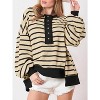 Imily Bela Women Color Block Waffle Knit Top Oversized Comfort  Casual Sweatshirt - 3 of 4