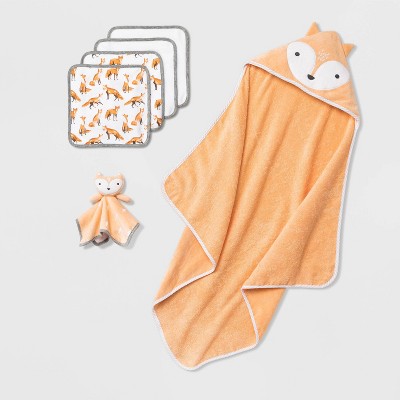 Baby Fox Bath Towel And Washcloth Set - Cloud Island™ Orange