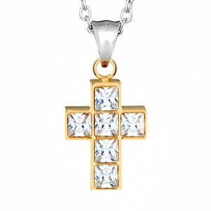 ELYA Women's Polished Cubic Zirconia Cross Steel Necklace - 19" - 1 of 4
