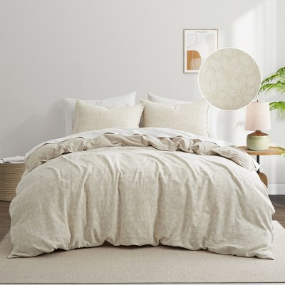 Peace Nest Floral Jacquard Cotton Linen Blend Duvet Cover Set, 3 Piece Bedding Set with Pillow Shams