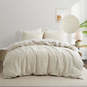 Peace Nest Floral Jacquard Cotton Linen Blend Duvet Cover Set, 3 Piece Bedding Set with Pillow Shams - 1 of 4