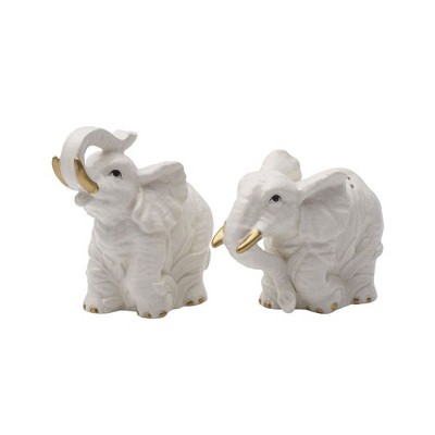 White Ceramic Elephant Salt and Pepper Shaker Set with Gold Accents