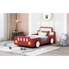 Okak Twin Platform Bed Frame with Wheels Upholstered Headboard Car-Shaped Bed with Rails for Kids Strong Wood Slats Easy Assembly, Red - 3 of 4