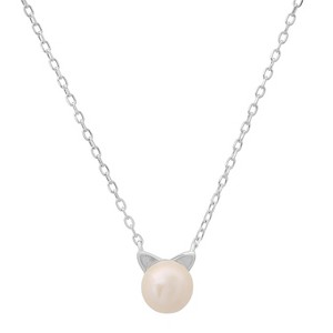 Sterling Silver Kitty Cat Genuine Pearl Necklace - 1 of 2