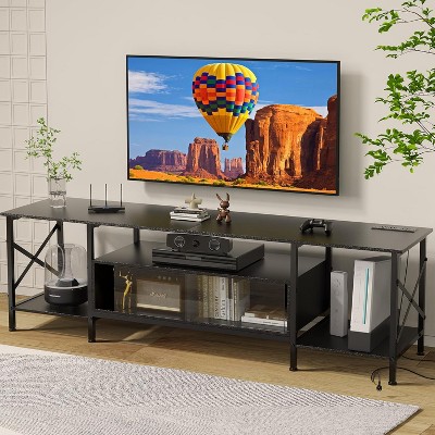 TOBILI TV Stand, 63 Inch TV Stand for 50"-75" TV, Entertainment Center with Power Outlets & Open Storage Shelves,Black