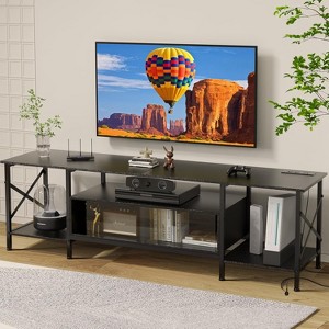 TOBILI TV Stand, 63 Inch TV Stand for 50"-75" TV, Entertainment Center with Power Outlets & Open Storage Shelves,Black - 1 of 4