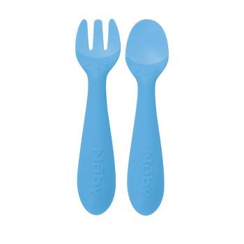 Nuby Fork and Spoon Set with Hilt - Blue - 2pk