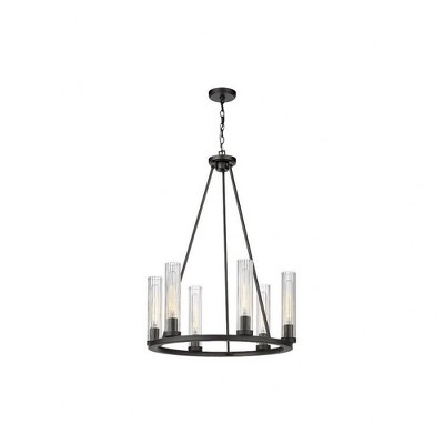 Beau 6-Light Chandelier - Industrial Glass & Bronze Finish, Dimmable, 26" Wide, Damp Rated