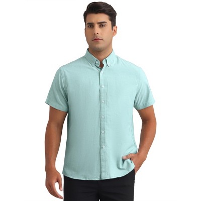 INSPIRE CHIC Men's Solid Short Sleeve Cotton Regular Fit Button Down Business Oxford Shirt