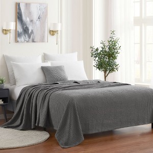 100% Cotton Blanket, Luxurious Breathable Waffle Weave Design by Sweet Home Collection®, Full/Queen, Gray - 1 of 4