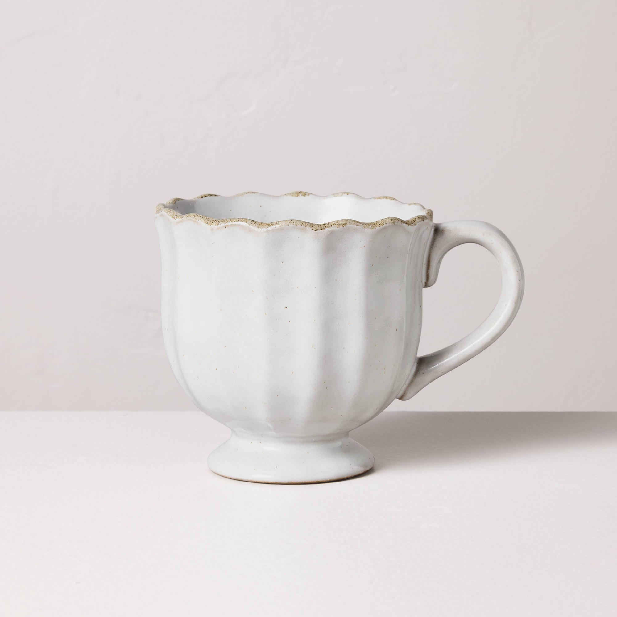 12oz Scalloped Edge Ceramic Mug with Foot Sour Cream - Hearth & Hand™ with Magnolia