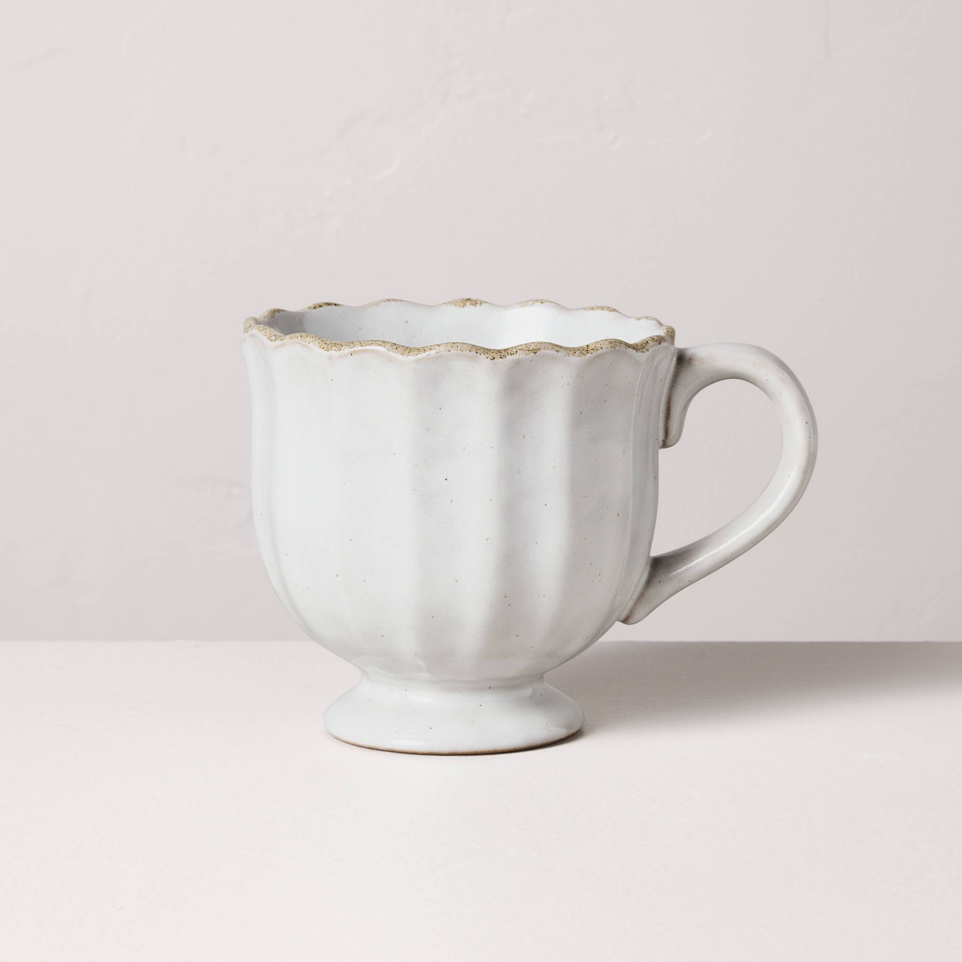 12oz Scalloped Edge Ceramic Mug with Foot Sour Cream - Hearth & Hand™ with Magnolia