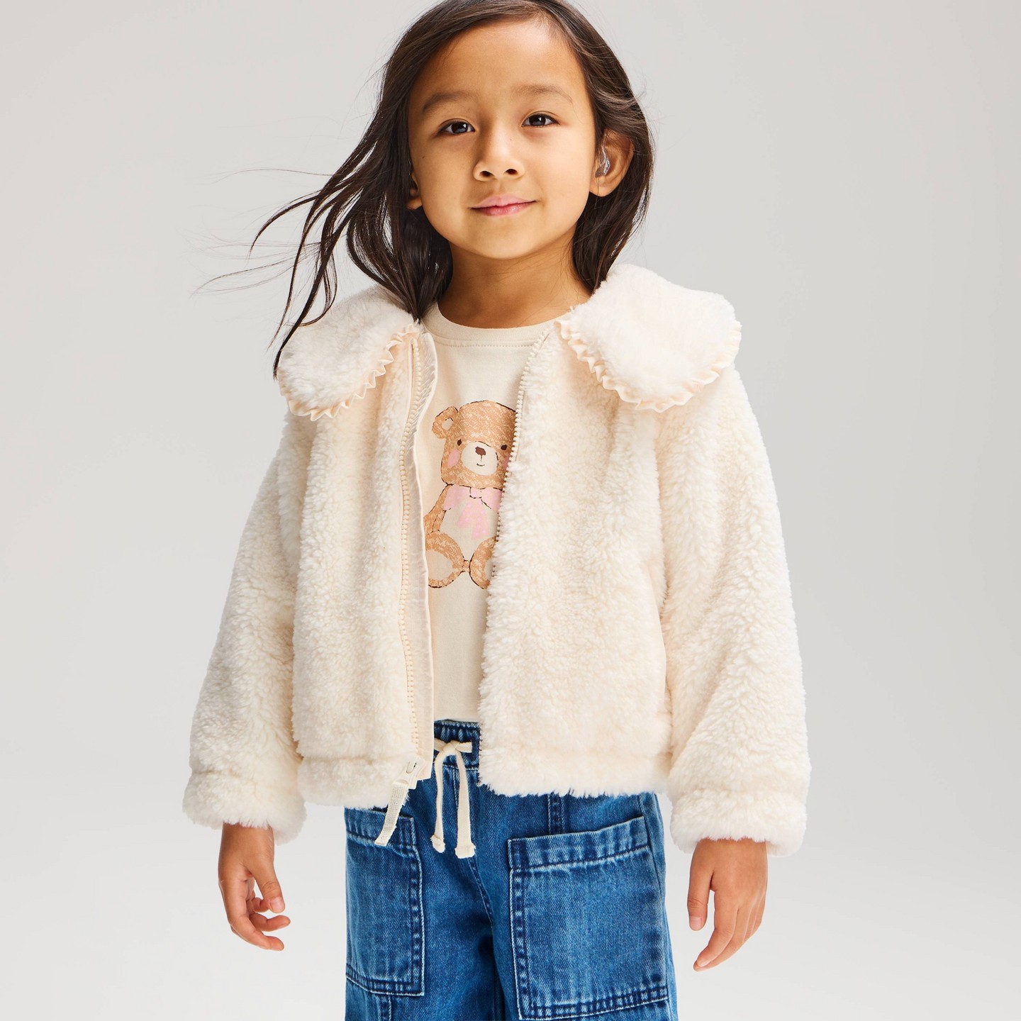 Куртка Cat & Jack Plush Collar Jacket для девочек-малышей, цвет: Кремовый — фото 1