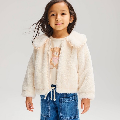 Детские куртки Cat & Jack Toddler Girls' Plush Collar Jacket - Cat & Jack™ Cream 18M