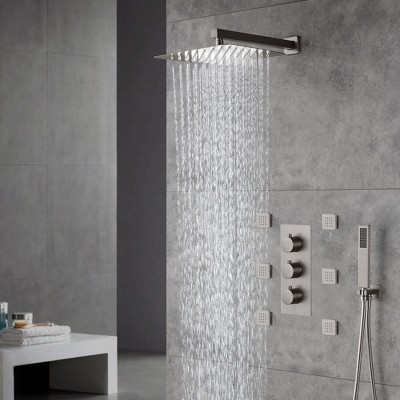 Large Brushed Nickel Dual Square Wall Mounted Shower System