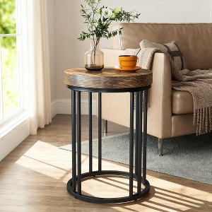 Gulches Small Industrial Side Table with Open Shelf Rustic Brown Wood Top, Black Metal Frame, 150lb Capacity, Adjustable Pads - 1 of 4