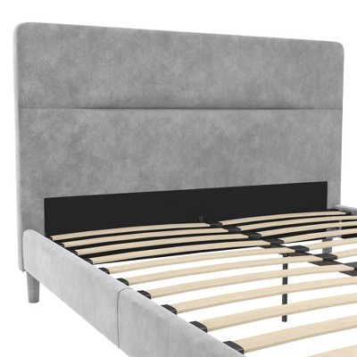 Full Light Gray Velvet Upholstered Platform Bed with Tufted Headboard
