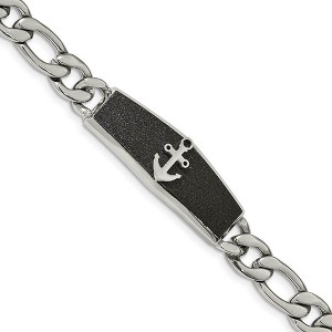 Black Bow Jewelry Stainless Steel & Black Plated Anchor I.D. Figaro Bracelet, 8.5 Inch - 1 of 4