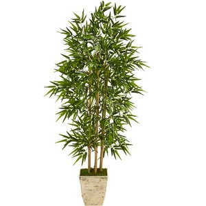 Nearly Natural 65-in Bamboo Artificial Tree in Country White Planter - 1 of 3