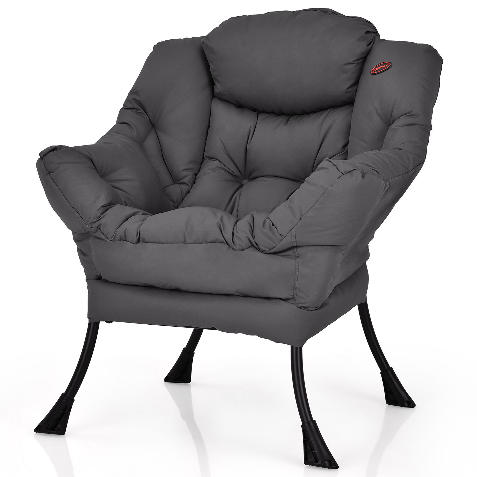 Costway Modern Polyester Fabric Lazy Chair Single Sofa Chair w/ Side Pocket Grey
