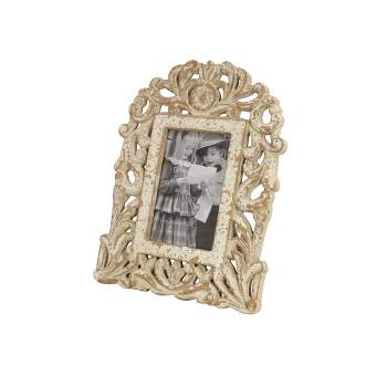 11"x8" Wooden Scroll Handmade Intricate Carved 1 Slot Photo Frame White - Olivia & May