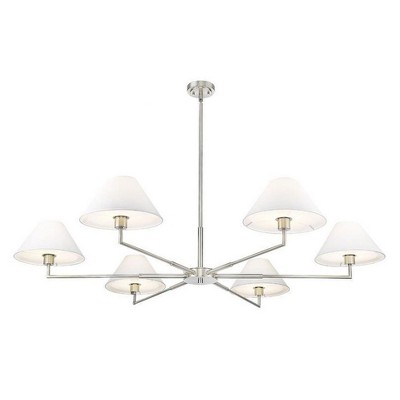 Leila Brushed Nickel 6-Light Chandelier with White Linen Shades