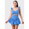Slickblue Women's Sweetheart Mini Dress with Ruffle Sleeves and Cutout Bow, Black or Denim Blue, Size S-L - 2 of 4