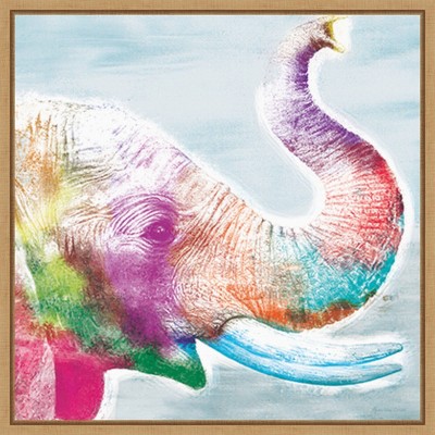 Colorful Elephant Giclee Print on Canvas with Maple Frame