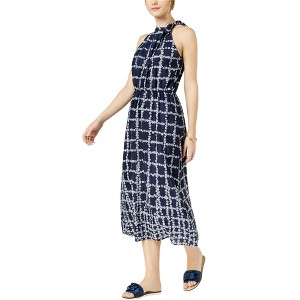 maison Jules Womens Printed Neck-Tie Floral Midi Dress - 1 of 1