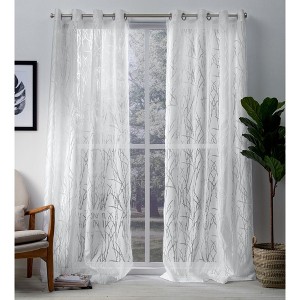 EXCLUSIVE HOME Edinburgh Sheer Branch Burnout Grommet Top Curtain Panel Pair - 1 of 4