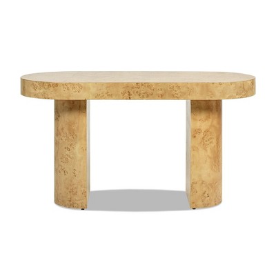 Warm Natural Burl Wood Oval Computer Desk with Drawer