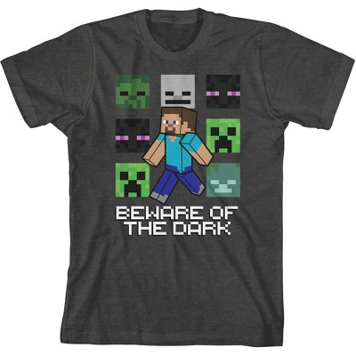 Minecraft Beware of the Dark Boy's Charcoal Heather Graphic Tee