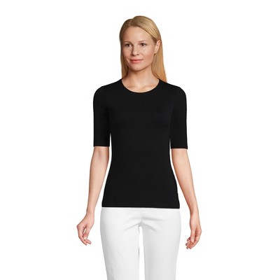 Lands' End Women's Lightweight Jersey Skimming Elbow Sleeve Crew Neck T-shirt