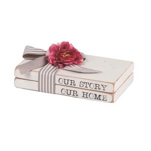 Transpac Wood 5.88" White Spring Our Story Book Stack - 1 of 2