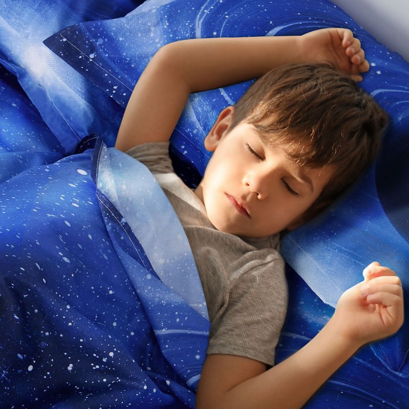 PiccoCasa Polyester Galaxy Stars Themed Sheet & Pillowcase Sets 3 Pcs Twin Blue, 2 of 6