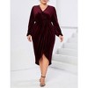 Women's Plus Size Velvet Dress V Neck Long Sleeve Bodycon Ruched Wrap Dress Casual Party Cocktail Dresses - 3 of 4